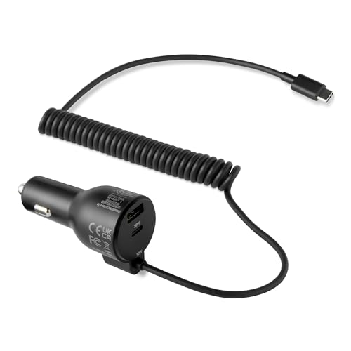 Amazonベーシック 車載充電器 高速充電対応 カーチャージャー 60W 2ポート搭載 (USB-C / USB-A) 内蔵コイルケーブル付き 7.5 cm × 4.3 cm × 3.4 cm ブラック 1