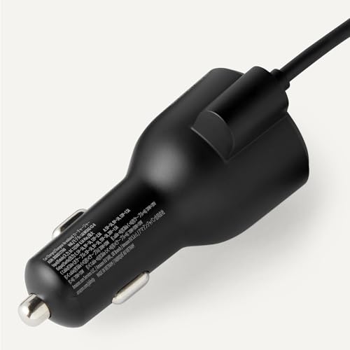 Amazonベーシック 車載充電器 高速充電対応 カーチャージャー 60W 2ポート搭載 (USB-C / USB-A) 内蔵コイルケーブル付き 7.5 cm × 4.3 cm × 3.4 cm ブラックの特徴・詳細 画像
