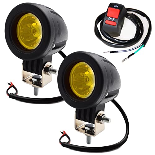 Meliore バイク フォグランプ LED ヘッドライト スポットライト 12V 24V スイッチ 付き 丸型 作業灯 ワークライト 2個 イエロー 1