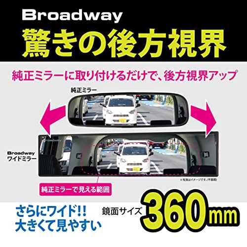 ナポレックス(Napolex) 車用 ルームミラー 超光反射アルミ裏面鏡採用 Broadway 超ロングサイズ 曲面 ワイドミラー 360㎜ x 75㎜ スモークガラス車に 2秒で簡単取付 BW-869の特徴・詳細 画像