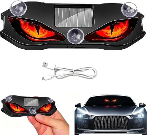 ソーラーデビルアイズLEDカーウィンドウライト、ワイヤレスアニメーションデビルアイ（車のフロントガラス、リアウィンドウ用）、ソーラー＆USB電源、穴あけ不要＆吸盤付き、防水シグナルアンビエントランプ、SUV、トラック、RV用 [並行輸入品] 1