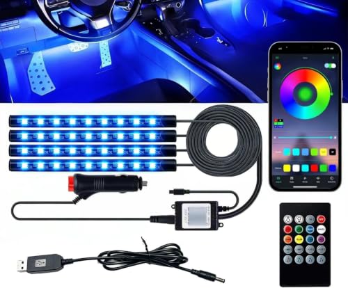 車用LEDテープライト アンビエントライト RGB8色切替 多種フラッシモード USB&シガーソケット2種給電 リモコン付きアプリ操作 車足元ライト 1