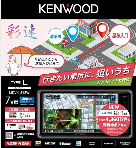 ケンウッド 彩速ナビ 7インチ ワイド MDV-L613W 安心の日本製 CD録音機能搭載 DVD再生 4か国語切替 ハイレゾ対応 KENWOODの特徴・詳細 画像